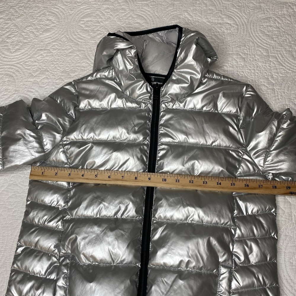 Numero Puffer Jacket Quilted Hooded Packable Metallic Silver Coat Small Petite - Picture 7 of 8